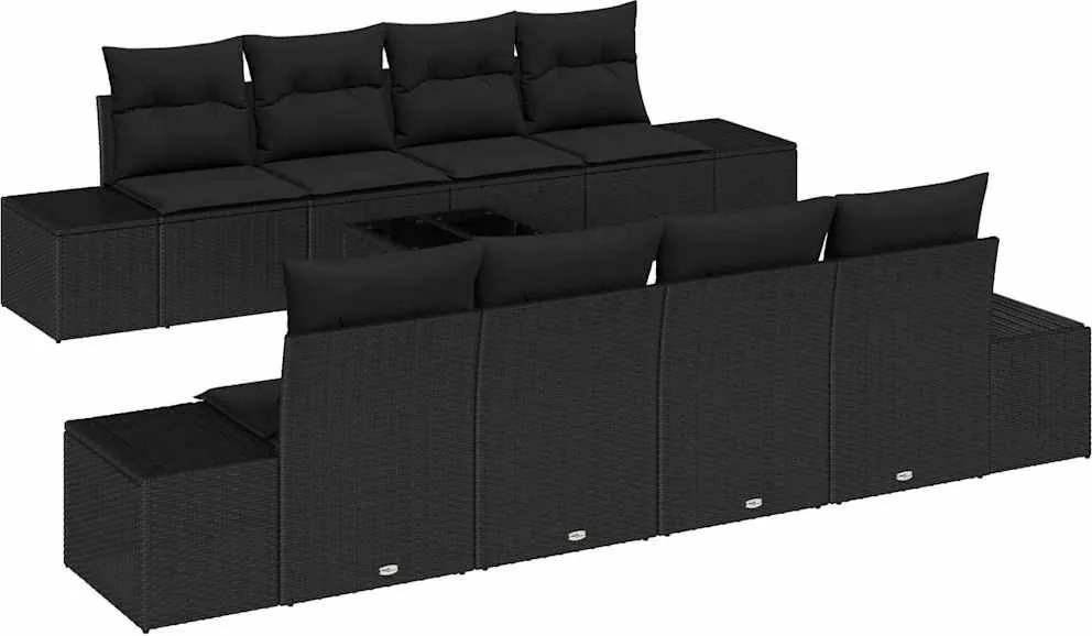 vidaXL Kerti Kanapé Szett párnával 7 pcs Fekete polirattan