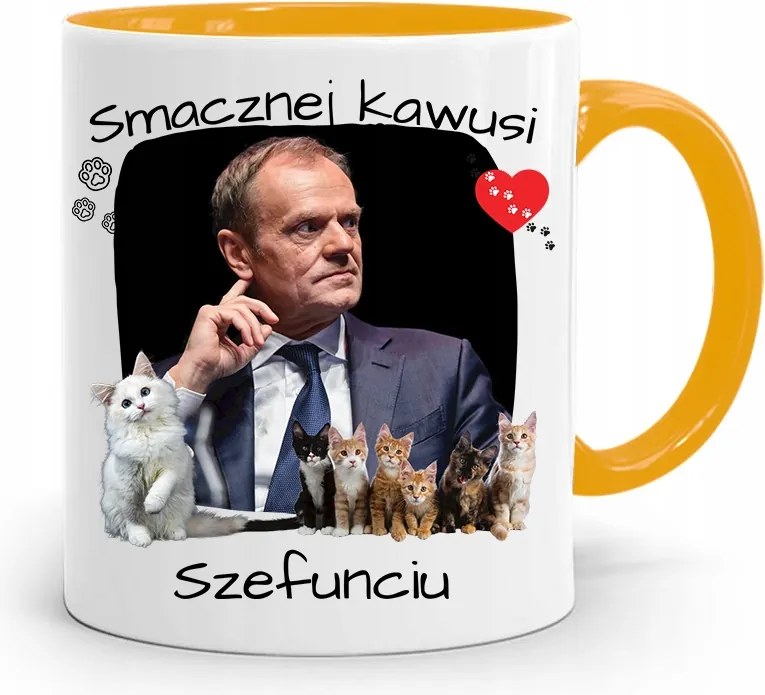 Donald Tusk Sárga Bögre Platform Ajándék fényképes nyomtatással