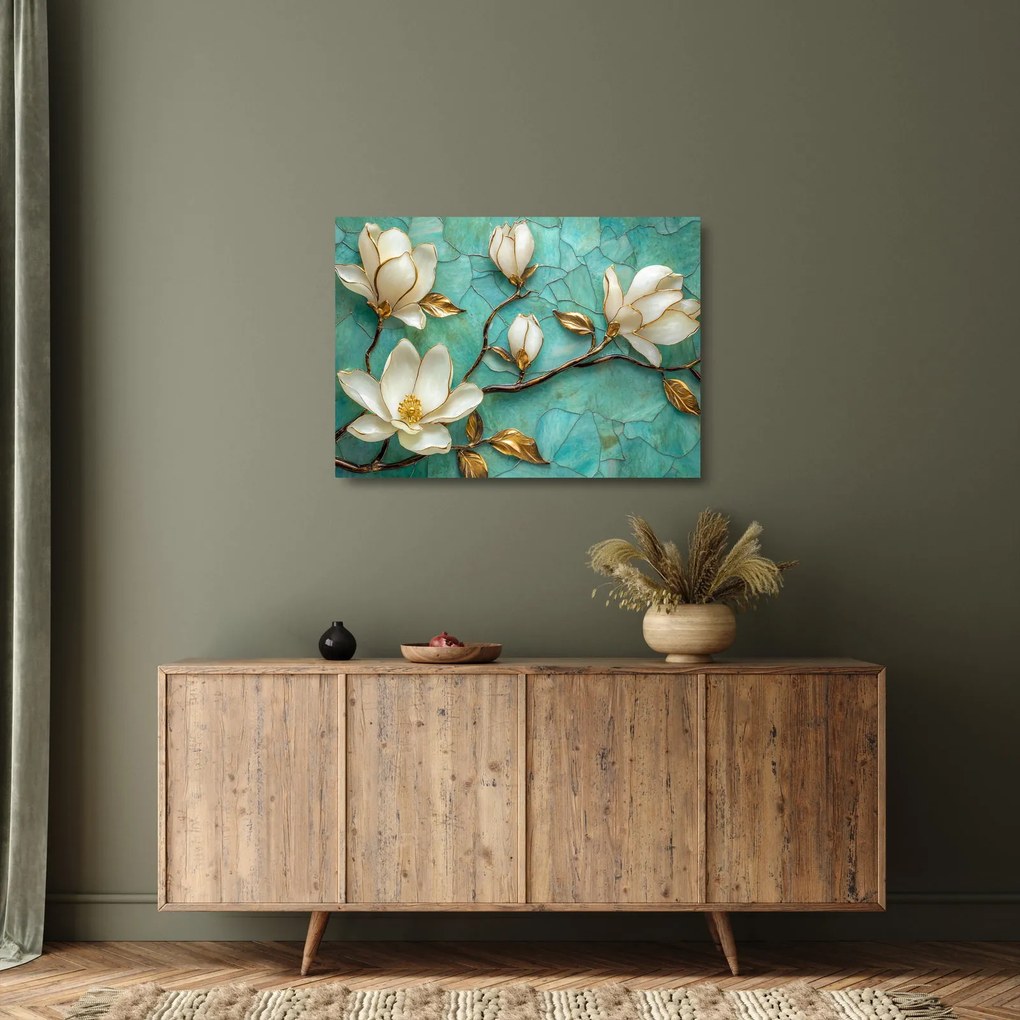 Üveg kép - 3D magnóliák (70x50 cm)