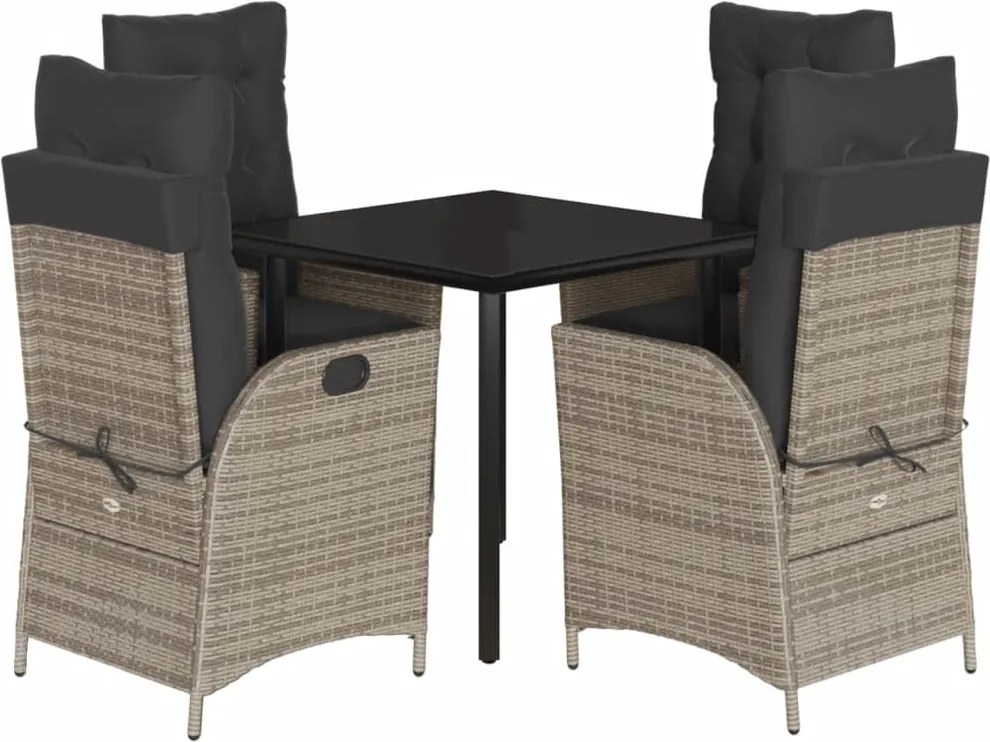 vidaXL 5 részes szürke polyrattan kerti étkezőgarnitúra párnával