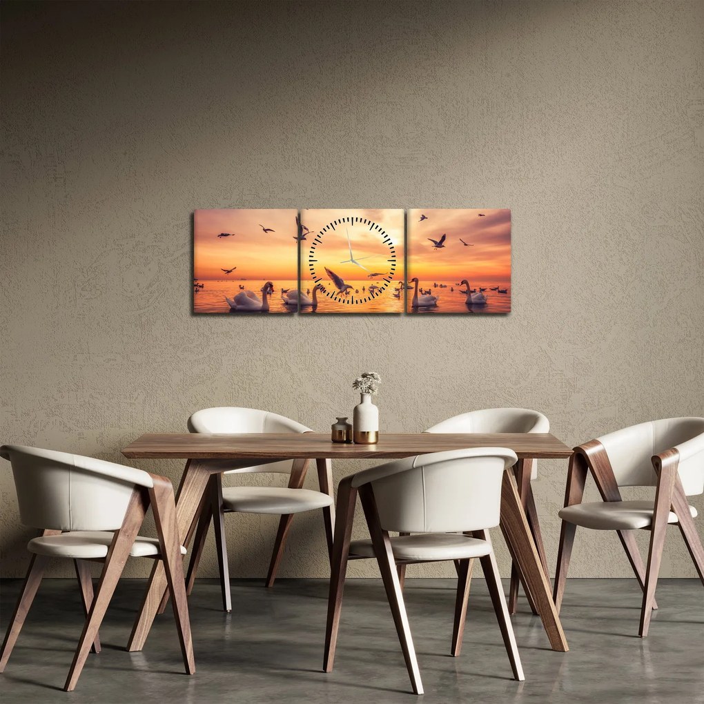 Kép - Hattyúk (órával) (90x30 cm)