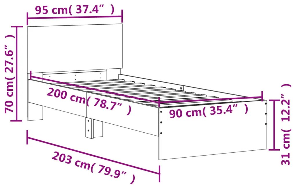 barna tölgy színű fejtámlás ágykeret matrac nélkül 90 x 200 cm
