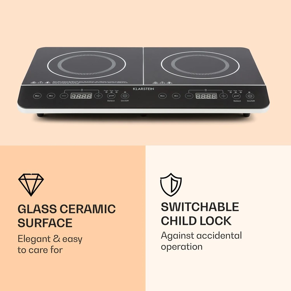 Klarstein Varicook Slim, indukciós főzőlap, 3500 W, 240 °C, 2 főzőlap, időzítő, érintős