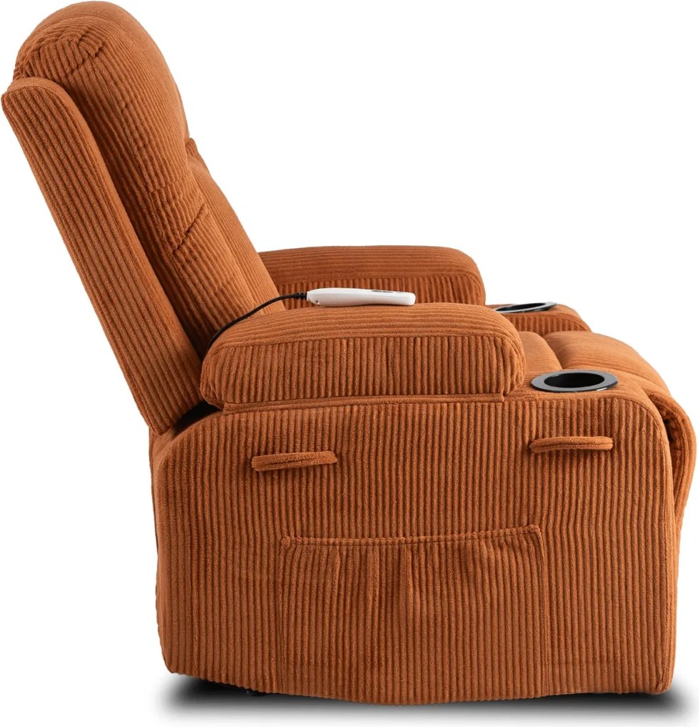 Masszírozós dönthető fotel vörösesbarna színben, kordbársony kárpittal BOX