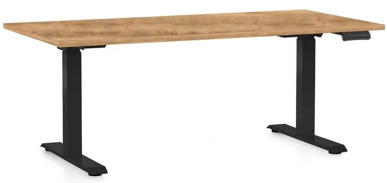 OfficeTech C állítható magasságú asztal, 160 x 80 cm, fekete alap, arany tölgy