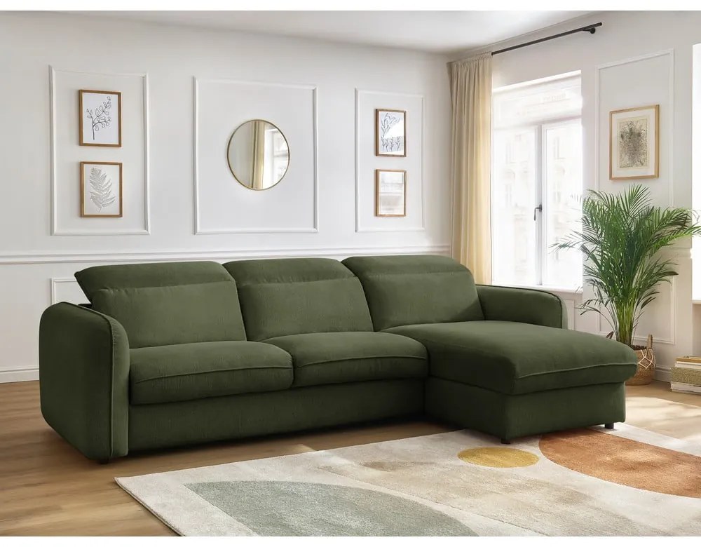 Zöld kinyitható sarokkanapé (variálható) Achille – Bobochic Paris