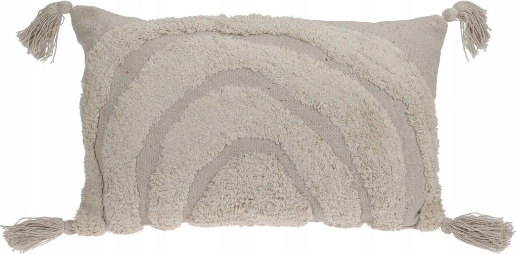 Díszpárna Bézs Pamut Rojtokkal Szivárvány Motívummal 30X50 CM