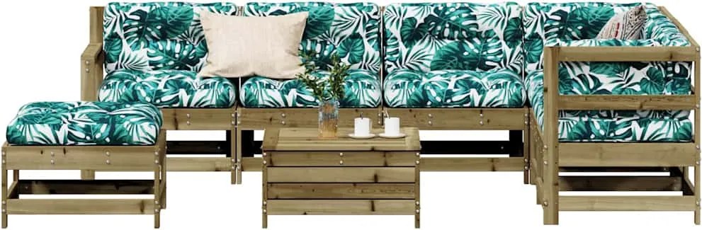 vidaXL 8 részes impregnált fenyőfa kerti ülőgarnitúra párnával