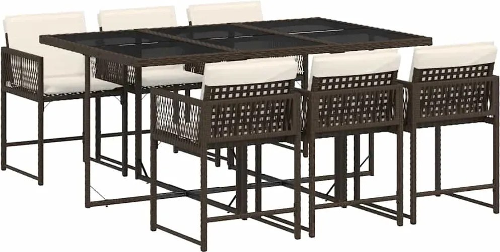 vidaXL 7 részes barna polyrattan kerti étkezőgarnitúra párnával