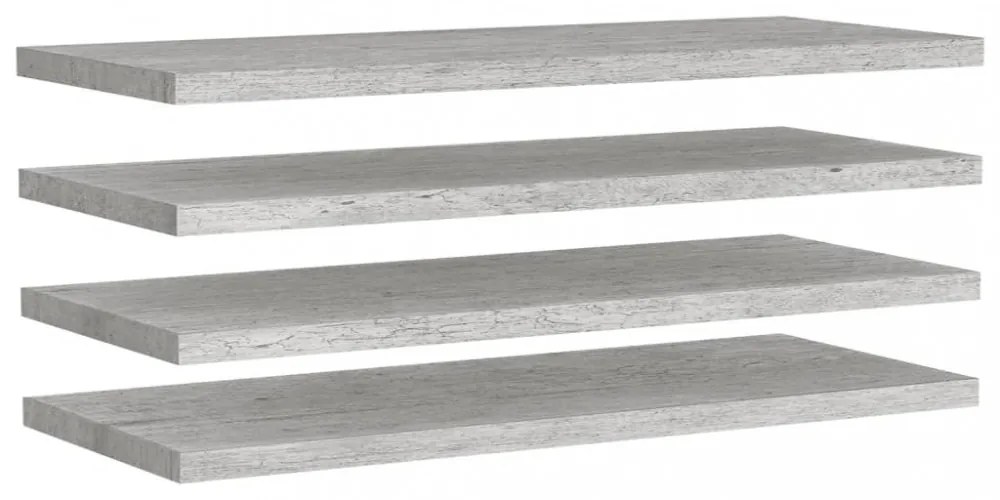 4 db betonszürke MDF lebegő fali polc 90 x 23,5 x 3,8 cm
