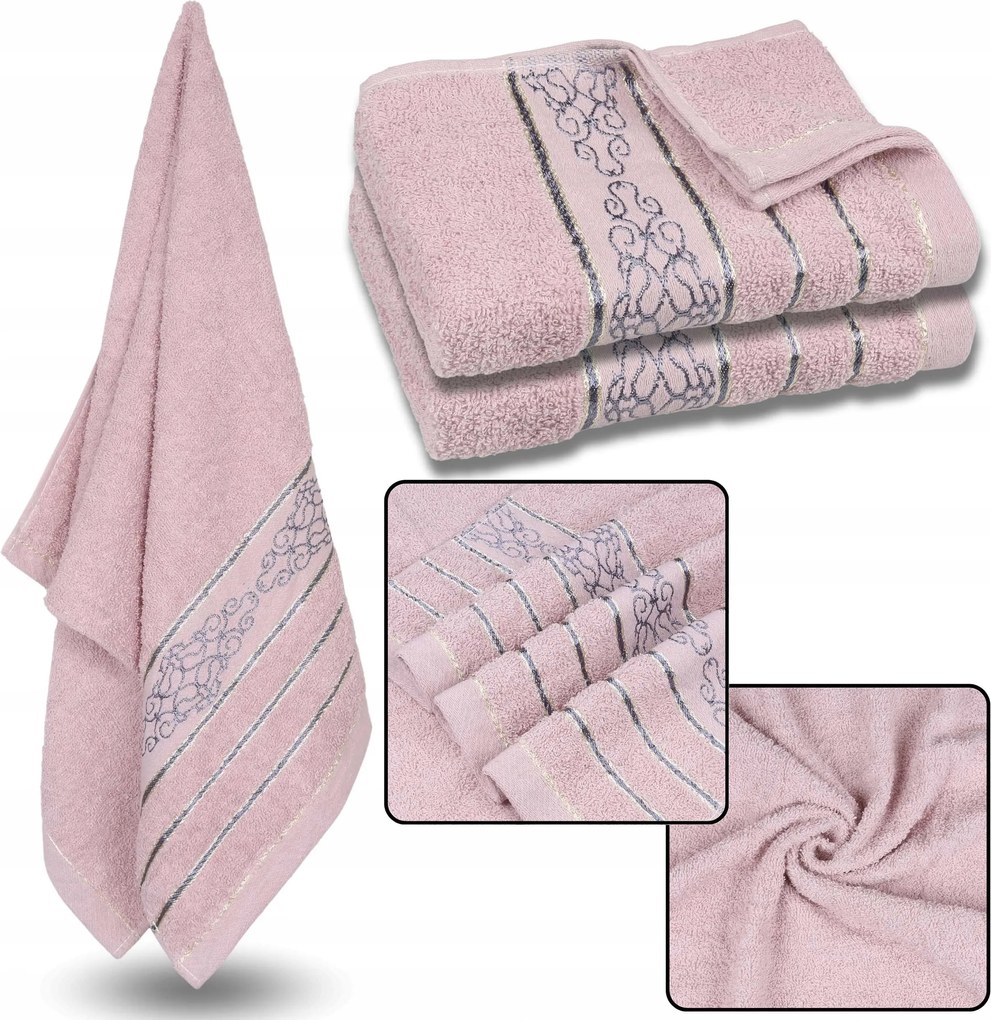 Lila pamut törölköző dekoratív hímzéssel, szürke hímzéssel 48x100 cm x2