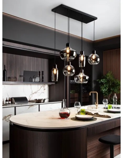 Redo 01-4047 - Csillár zsinóron ATLANTIS 6xE27/42W/230V fekete