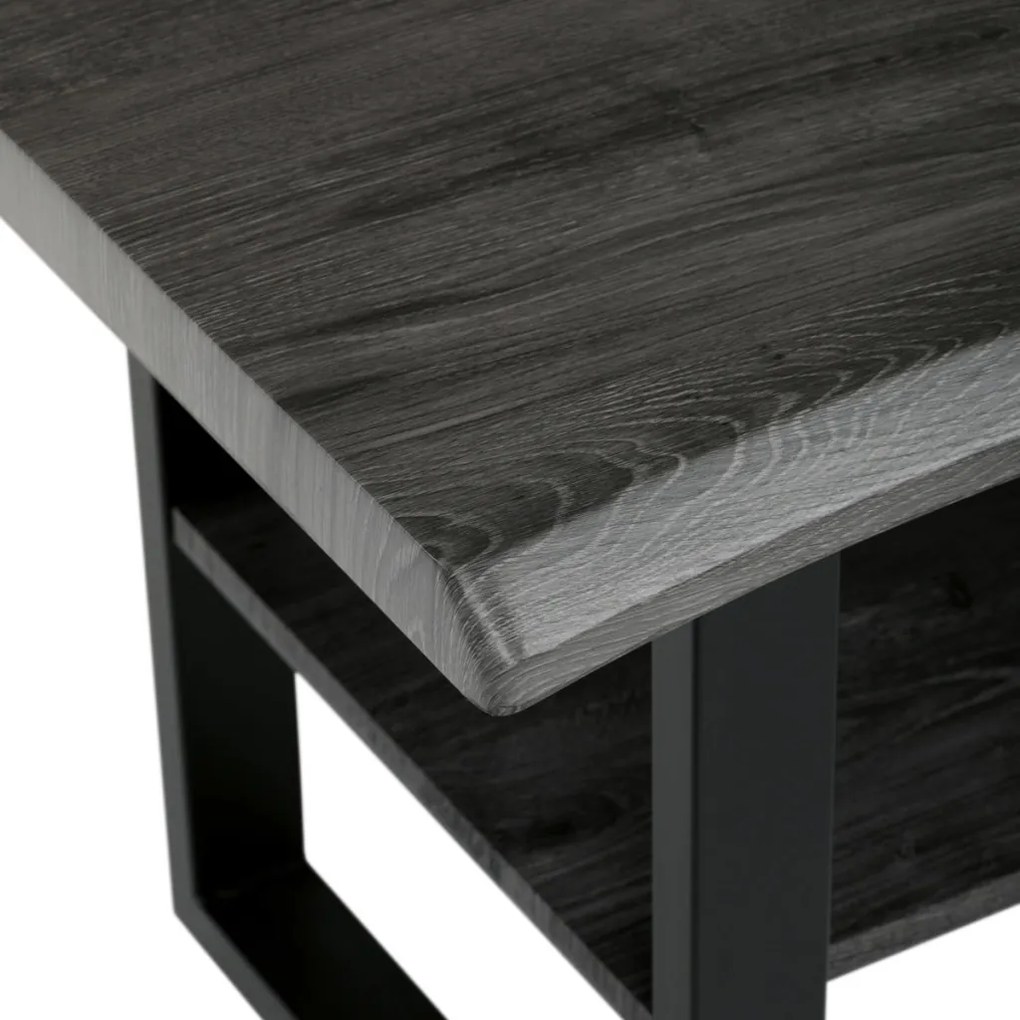 Măsuțăde cafea 120x60x55 cm, blat MDF, decor stejar gri, metal, raft, picioare negre