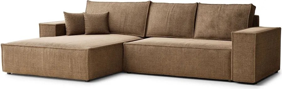 Világosbarna zsenília kinyitható-tárolóhelyes sarokkanapé (bal oldali-heverő résszel) Maze – Maison de Rêve