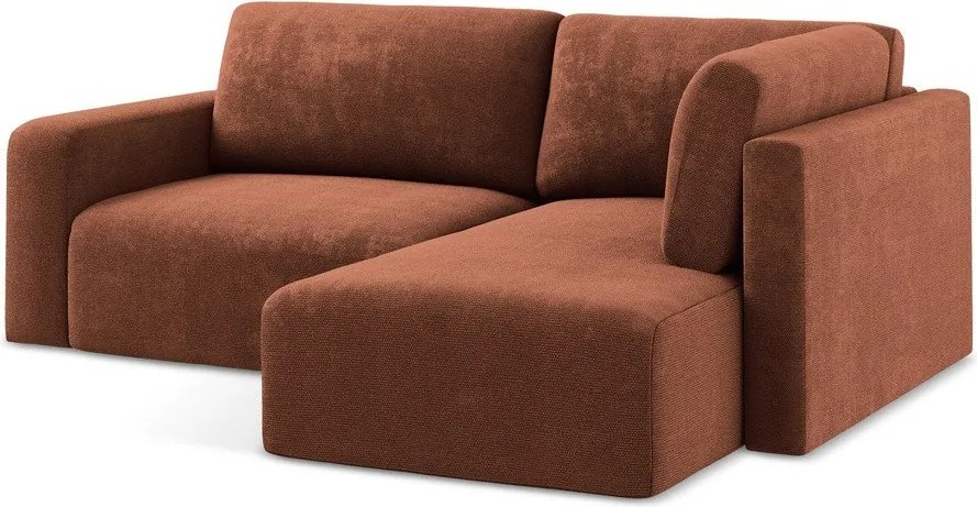 Terrakotta színű zsenília kinyitható-tárolóhelyes sarokkanapé (jobb oldali-L alakú) Kona – Makamii