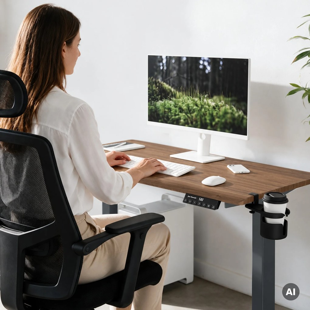 Elektromos íróasztal magasságállítással ergonomikus antracit/dió,1200x600 mm: ARIA