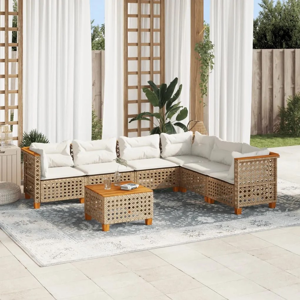 7 részes bézs polyrattan kerti ülőgarnitúra párnákkal