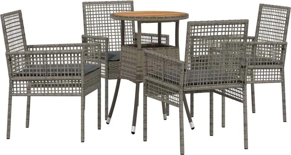 vidaXL Kert étkező szett 5 pcs Szürke polirattan