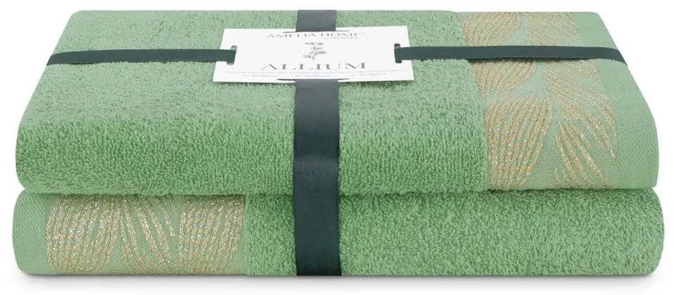 Világoszöld frottír pamut törölköző és fürdőlepedő készlet 2 db-os Allium – Restilo