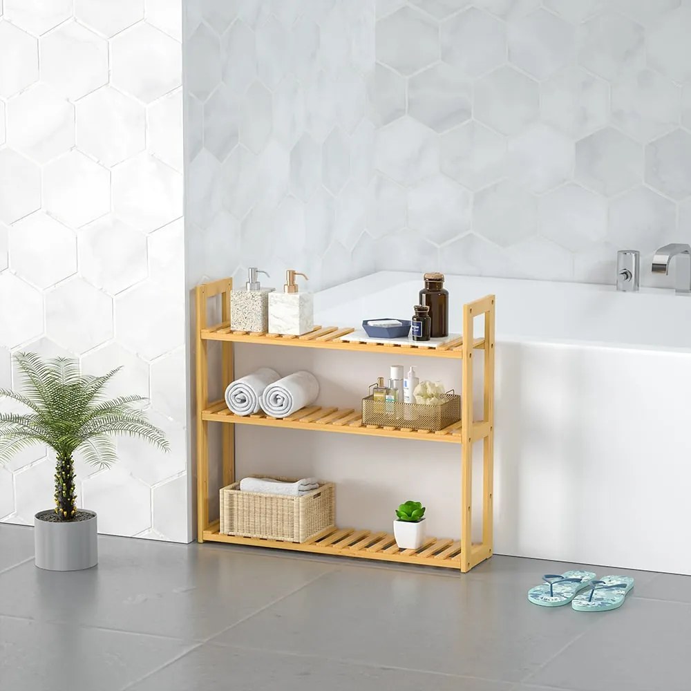 Casaria® Fali bambusz polc - 54x60x15 cm