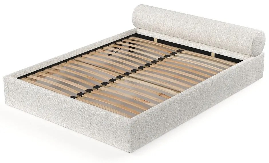 Krémszínű kárpitozott ágyneműtartós franciaágy ágyráccsal 200x200 cm Solvo – Maison de Rêve