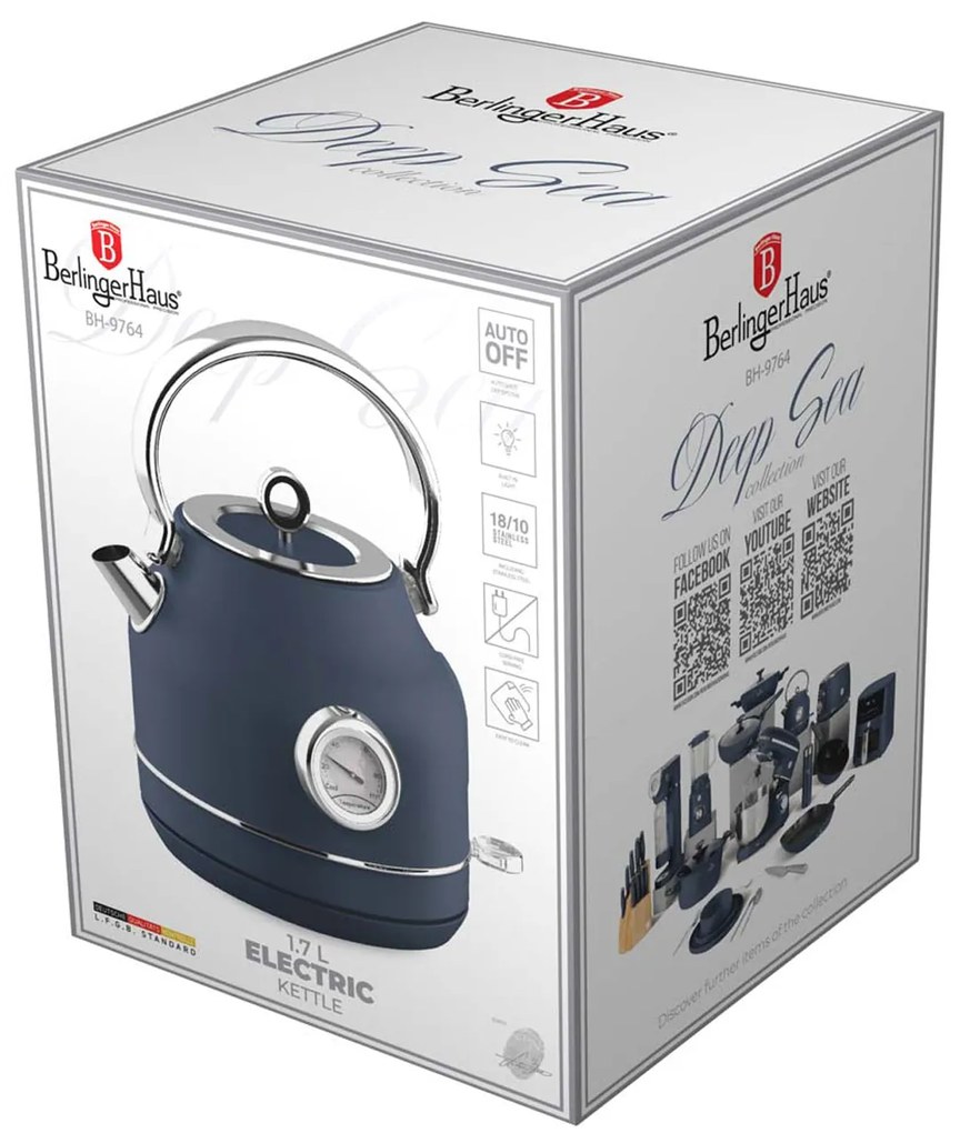 BerlingerHaus Elektromos, hőfok kijelzővel ellátott vízforraló 1,7 liter matt kék