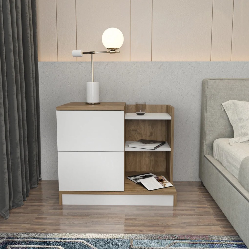 Éjjeliszekrény Rena - White, Walnut