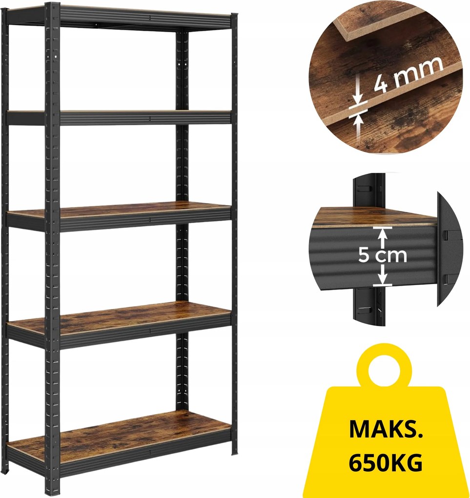 Tárolószekrény Pince Garázshoz max. 650kg 150x75x30cm 5 Polc