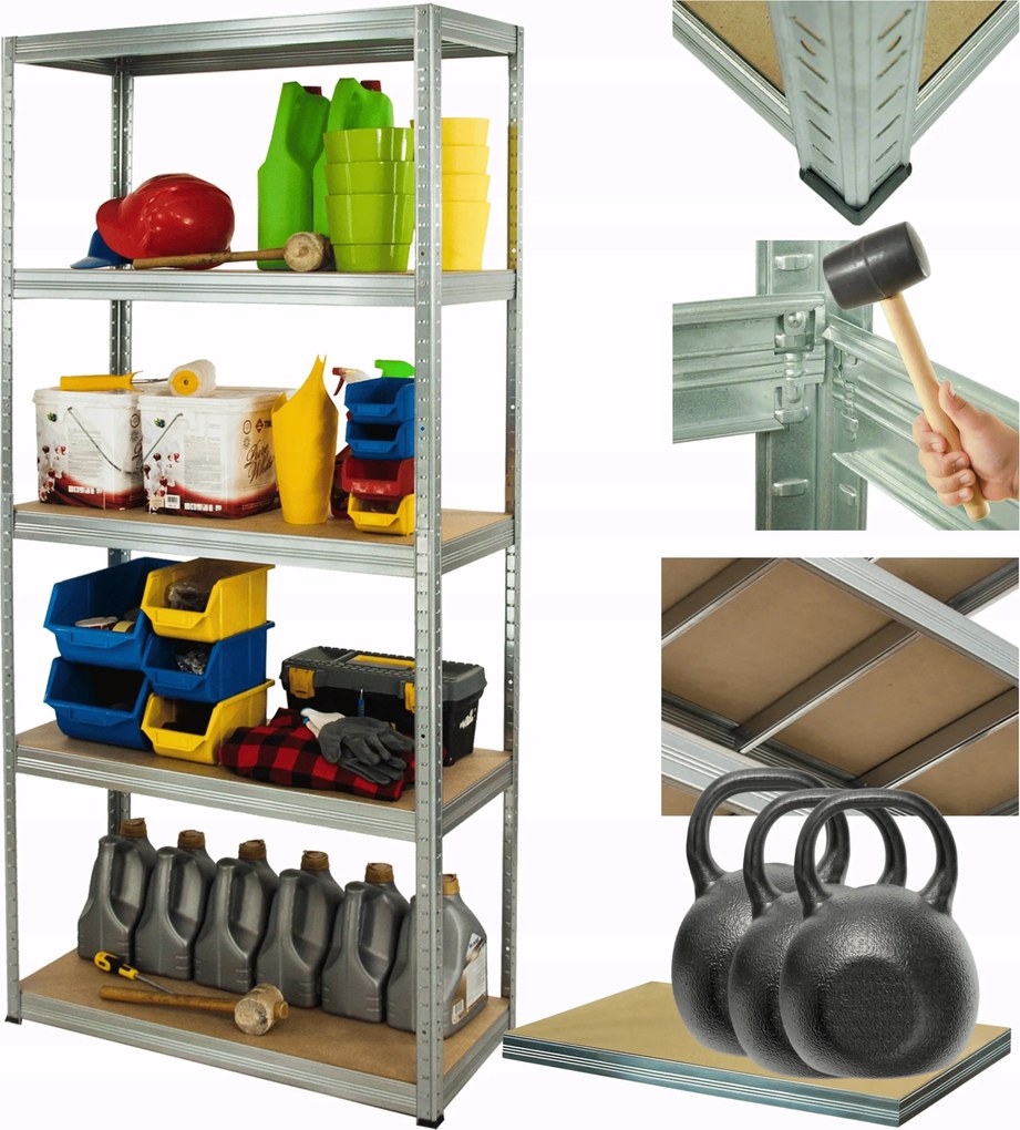 Tárolószekrény fém állvány horganyzott Helios 180x110x35cm 5Px350kg Tartós