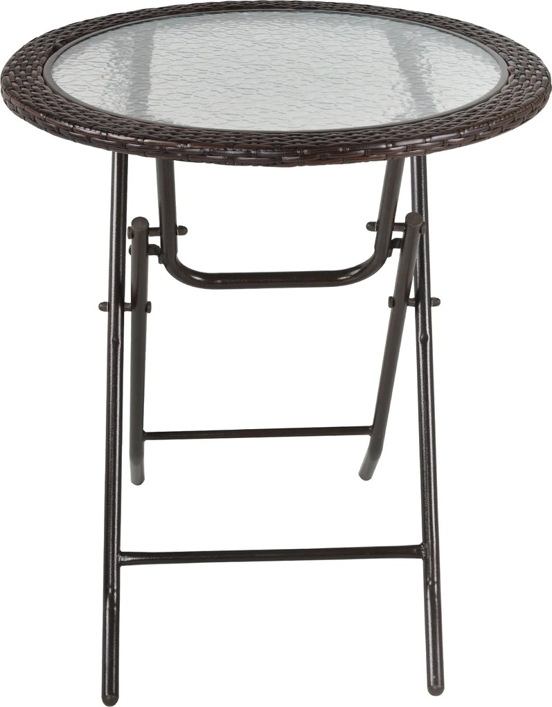Outsunny Kerti Asztal, Kerek Összecsukható Asztal, Ø68 cm Kemping Asztal, Rattan Díszítésű Kerti Étkező Asztal Erkélyre és Teraszra, Acél, Barna | Aos