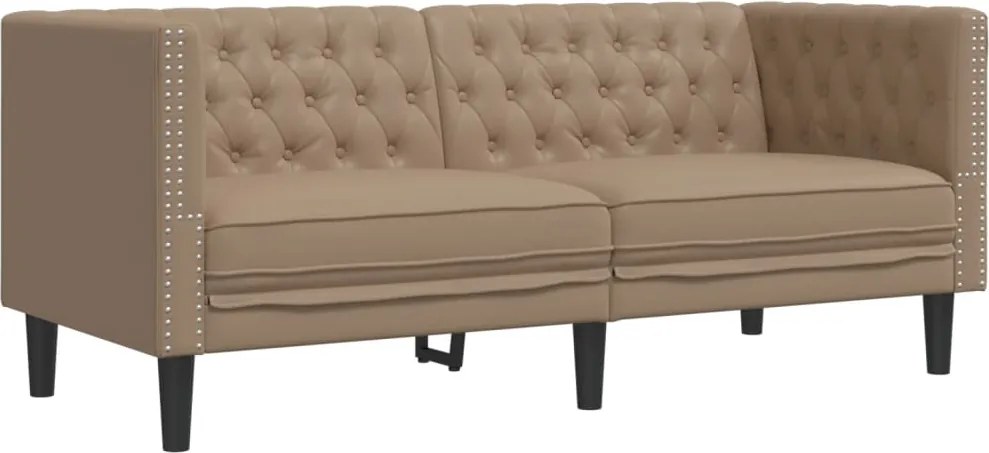 vidaXL kétszemélyes kávészínű műbőr Chesterfield kanapé