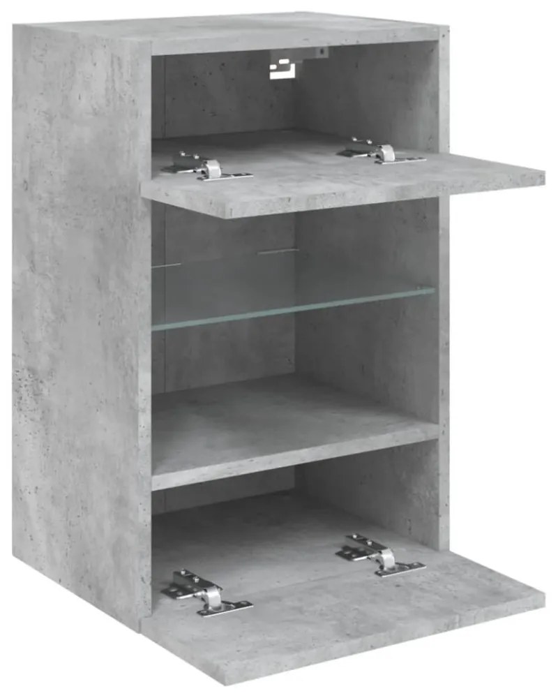 2 db betonszürke fali szekrények LED világítással TV-hez 40x30x60,5 cm