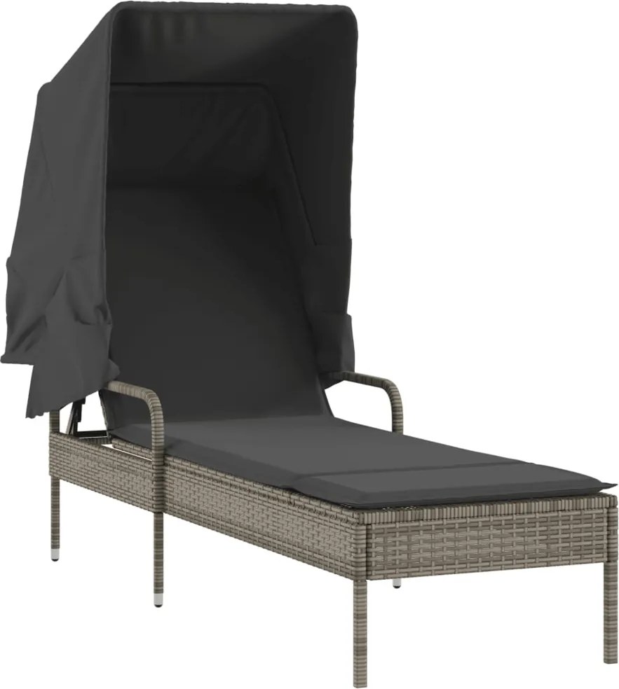 vidaXL szürke polyrattan napozóágy tetővel
