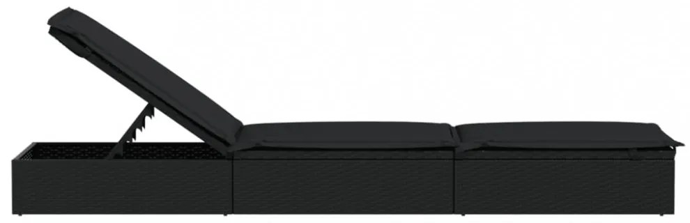 1 db fekete polyrattan napozóágy párnával 201 x 55 x 62 cm