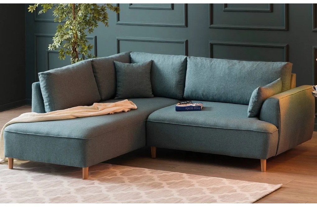 Design sarokkanapé Waldina 236 cm türkiz - bal oldalas