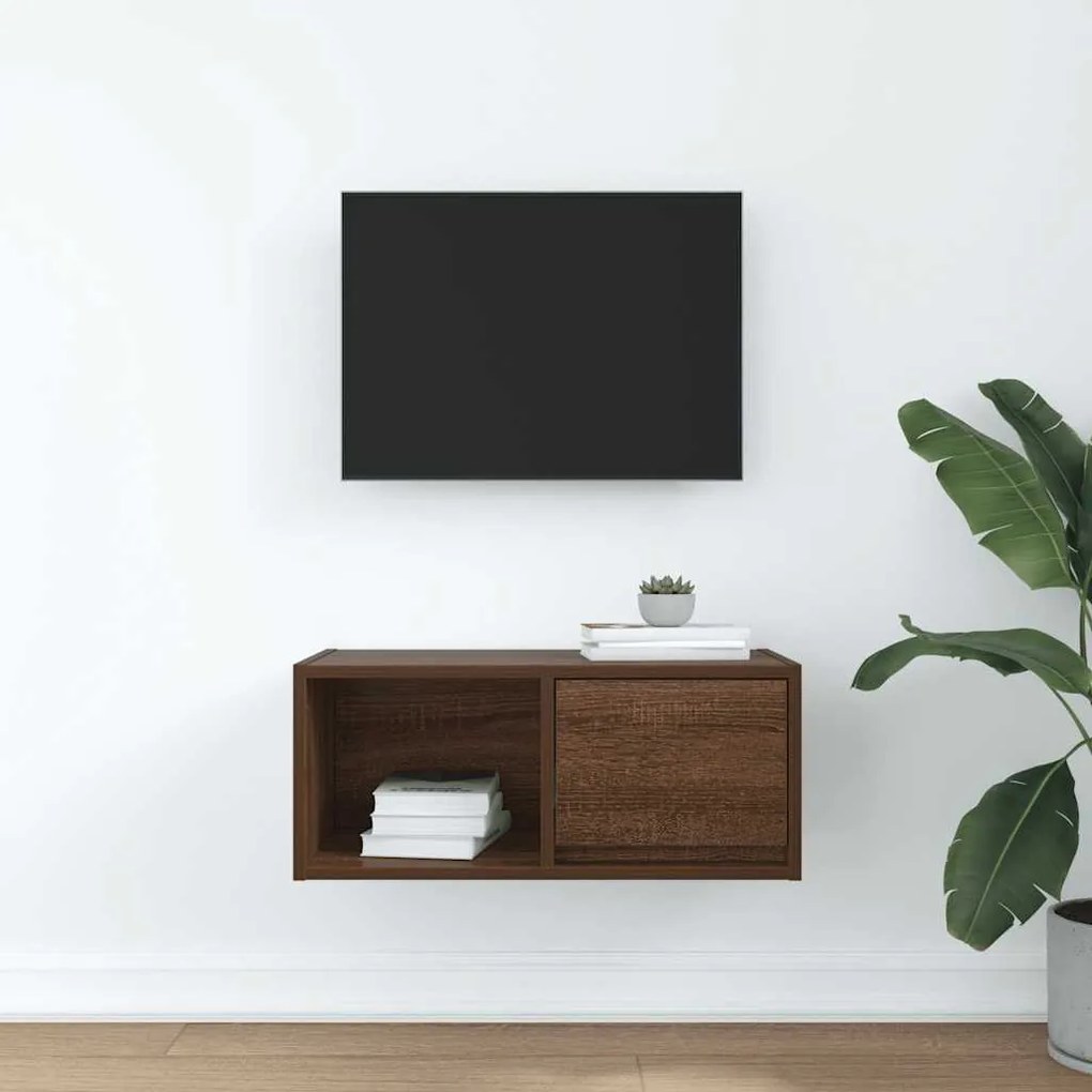 barna tölgy színű szerelt fa TV-szekrény 60x31x25,5 cm