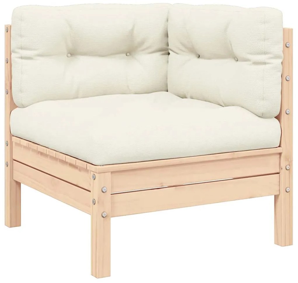 vidaXL kétszemélyes tömör fenyőfa kerti kanapé krémszínű párnákkal