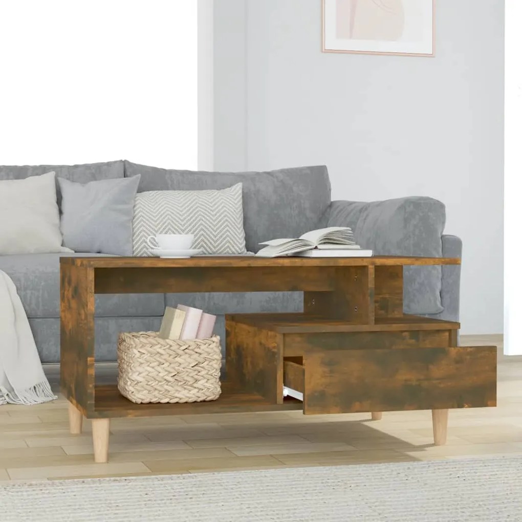 Füstös tölgy színű szerelt fa dohányzóasztal 90x49x45 cm