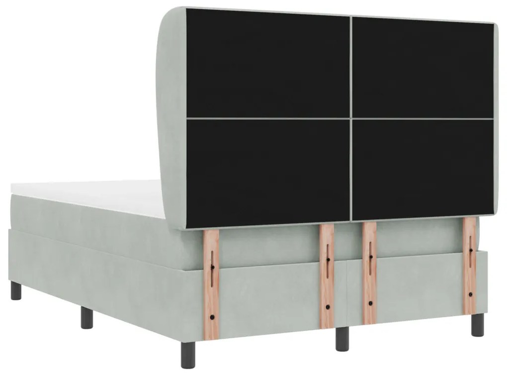 Box Spring Ágy Matracossal - Világosszürke, 140x190 cm, Bársony