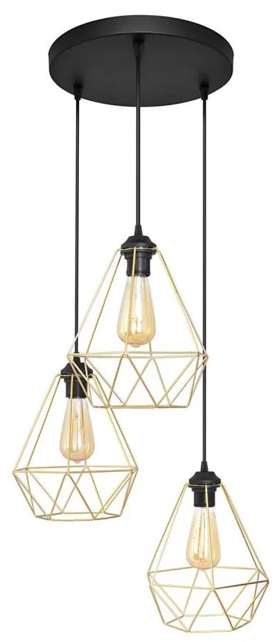 Csillár zsinóron KARO 3xE27/15W/230V arany/fekete