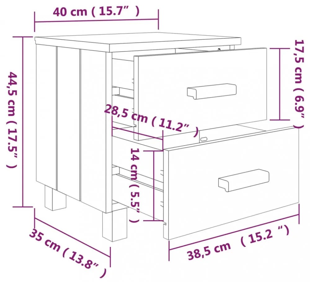 HAMAR 2 db sötétszürke tömör fa éjjeliszekrény 40x35x44,5 cm