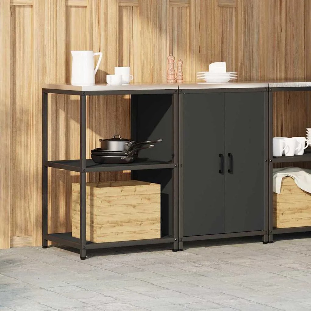 Konyhai Tároló Készlet polcokkal 2 pcs Fekete 120 x 50 x 92 cm