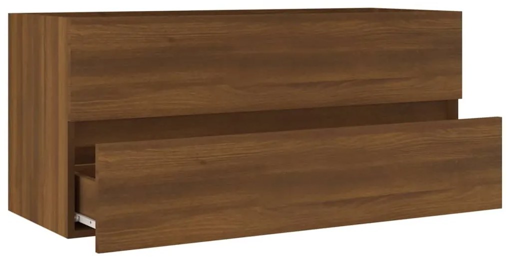 Barna tölgyszínű szerelt fa mosdószekrény 100 x 38,5 x 45 cm