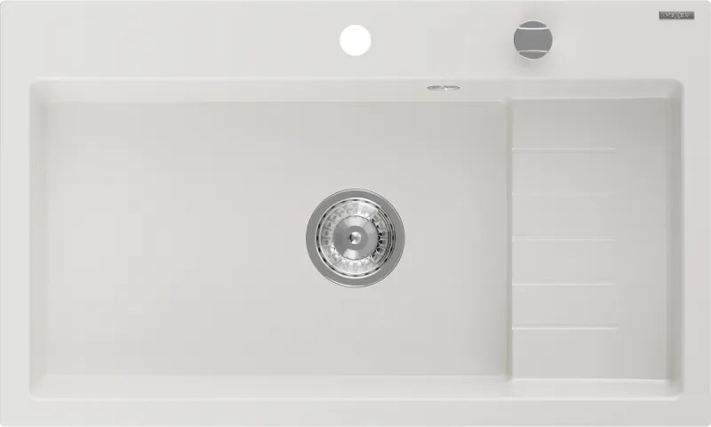 Mexen Omar gránit mosogató 1-medencés 800 x 480 mm, fehér, króm szifon - 6520801005-20