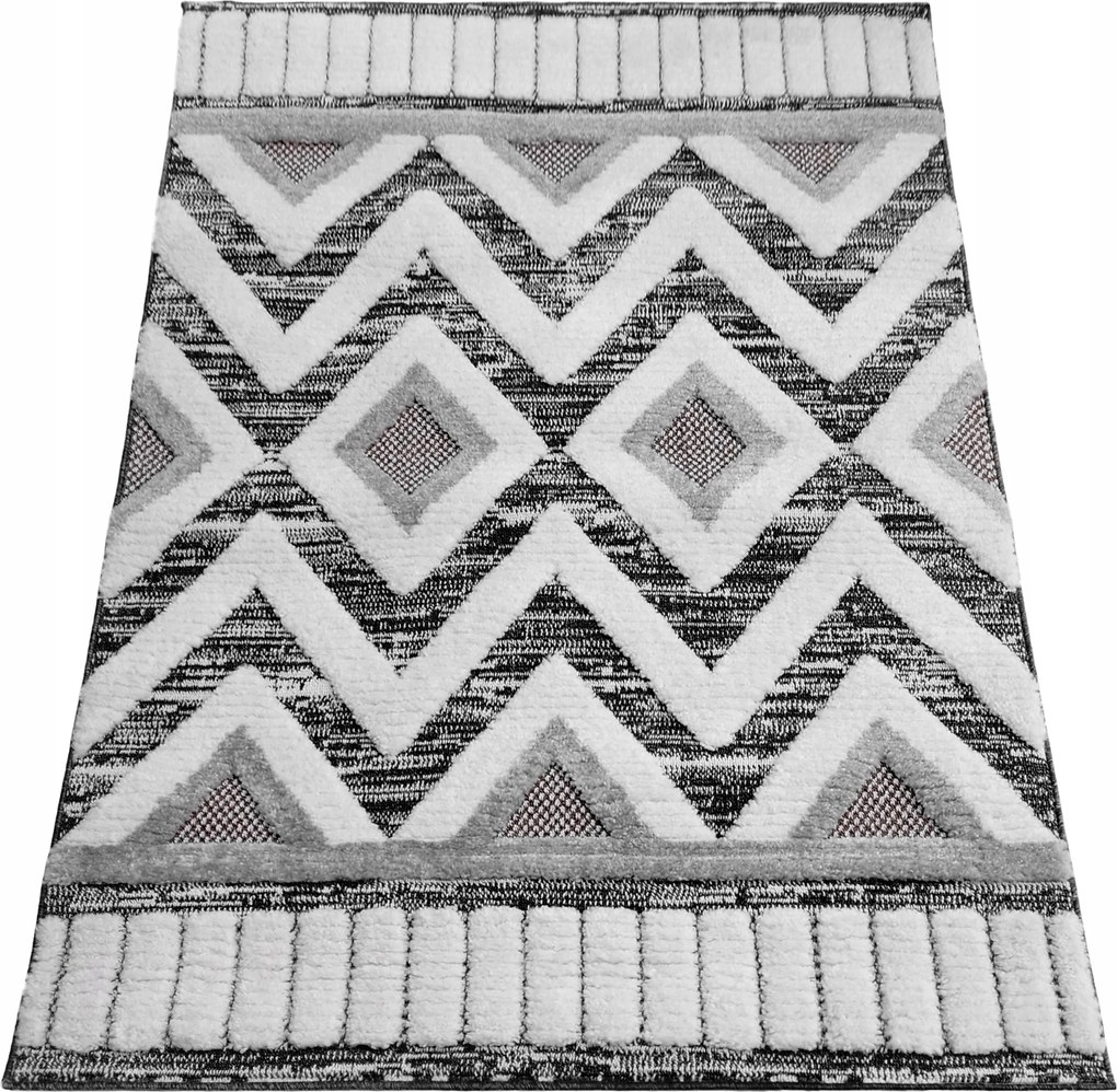 Szőnyeg 100x150 Boho Berber Hálószoba Nappali Szürke Krém Antracit Barna