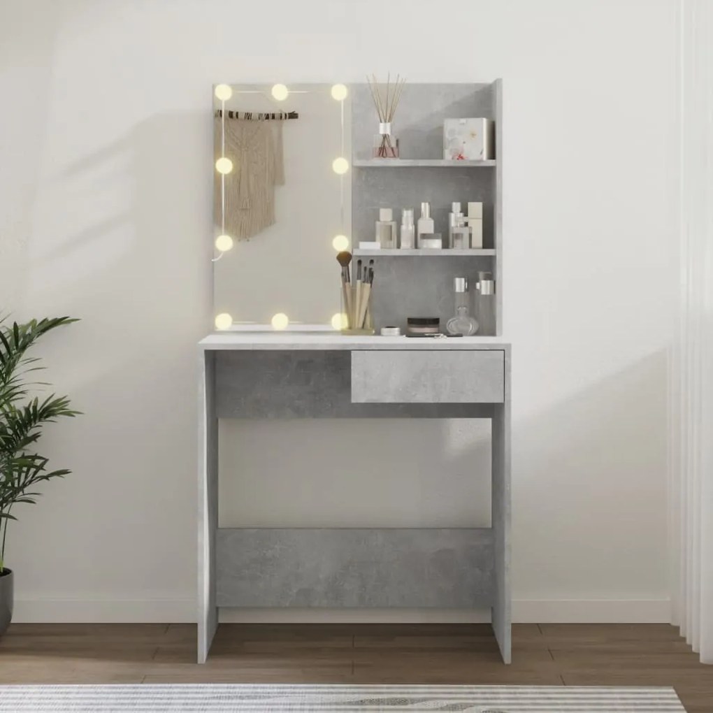 betonszürke fésülködőasztal LED-del 74,5 x 40 x 141 cm