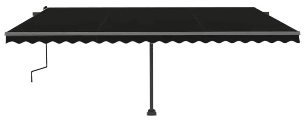 antracitszürke kézzel kihúzható póznás napellenző 500 x 300 cm