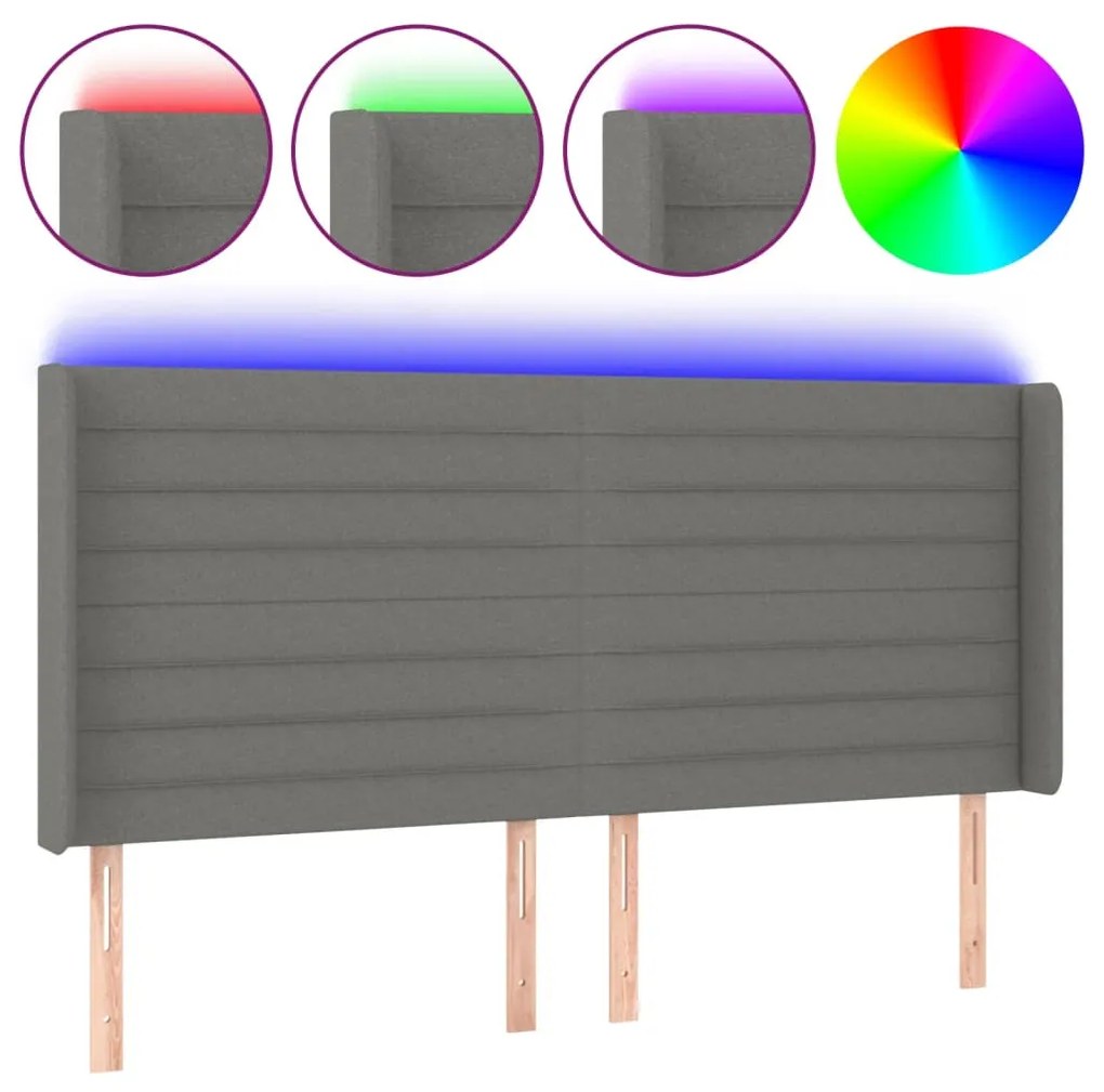 sötétszürke szövet LED-es fejtámla 163x16x118/128 cm