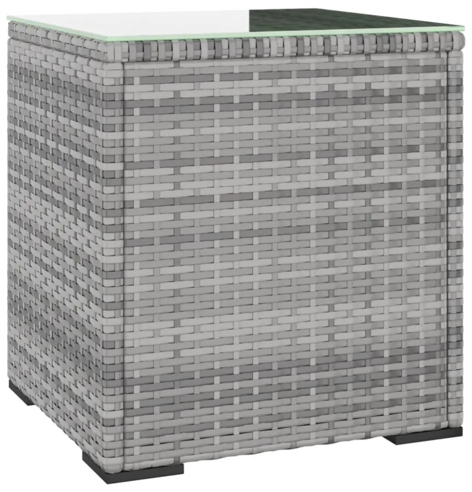 szürke polyrattan és edzett üveg kisasztal 40 x 37 x 40,5 cm