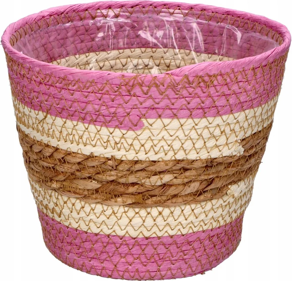 Virágtartó fedél rózsaszín zsinórból, közepes